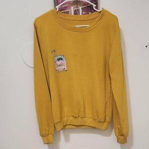 ROMWE Mustard Yellow Sweater with Peach Juice Box Design